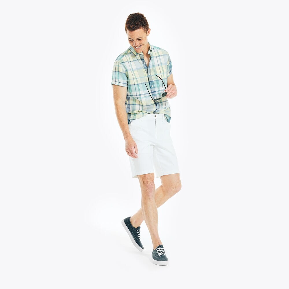 LINEN PLAID SHORT-SLEEVE SHIRT,Light Gold,large