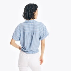 NAUTICA JEANS CO. TWIST-FRONT STRIPED BUTTON-UP TOP,Bright Cobalt,large