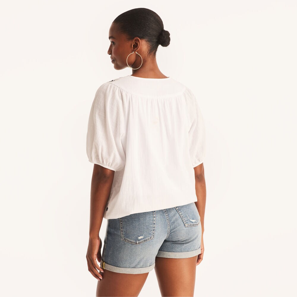 Bubble Hem Embroidered Blouse,Bright White,large