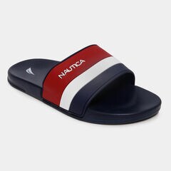 STRIPE LOGO EMBOSSED SLIDE SANDALS,Military Tan,large