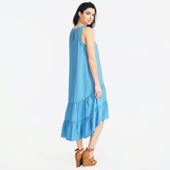 SUSTAINABLY CRAFTED TIERED HIGH-LOW DRESS,Distressed Blue Wash,large