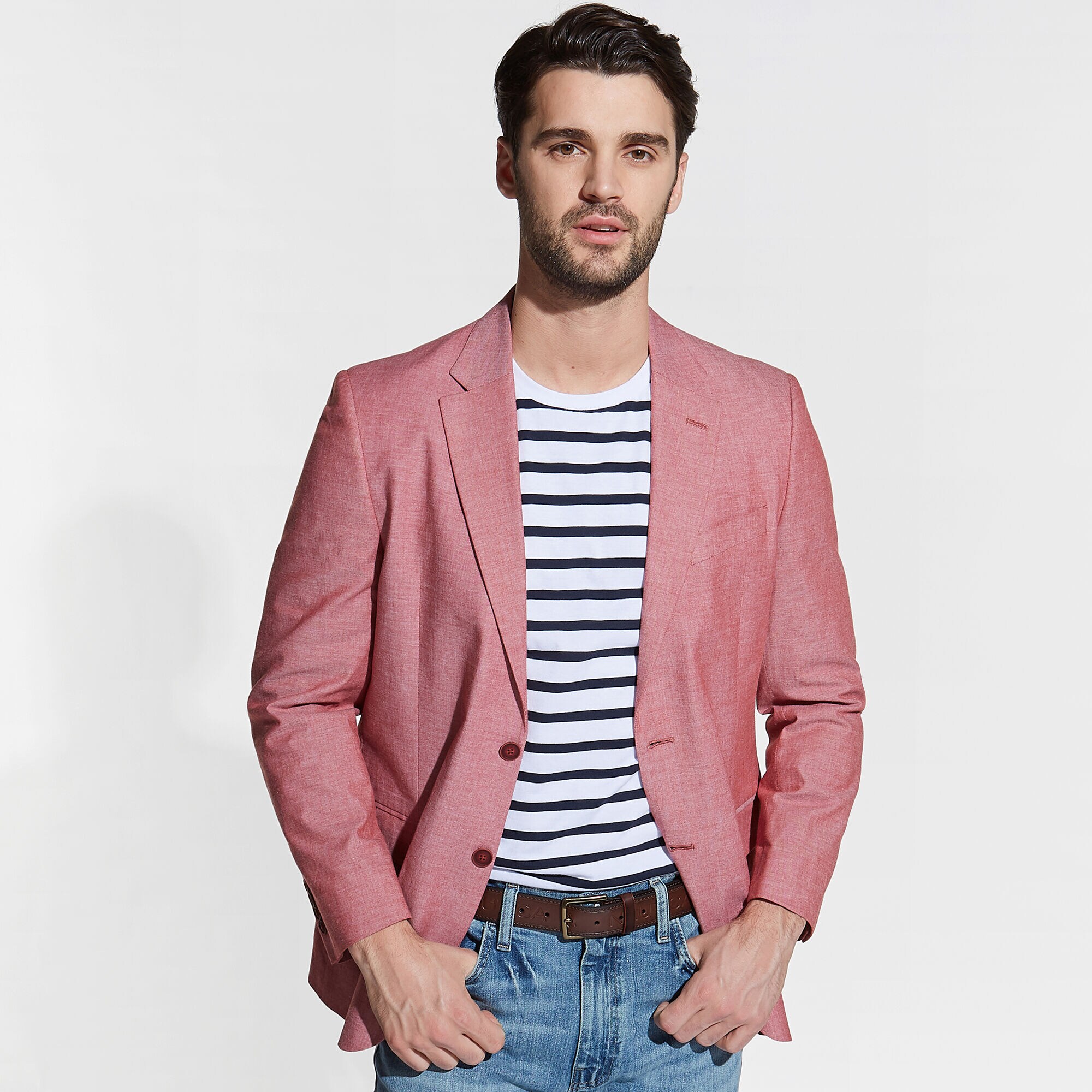 Brielle Stretch Chambray Blazer in Red,Glory Red,large