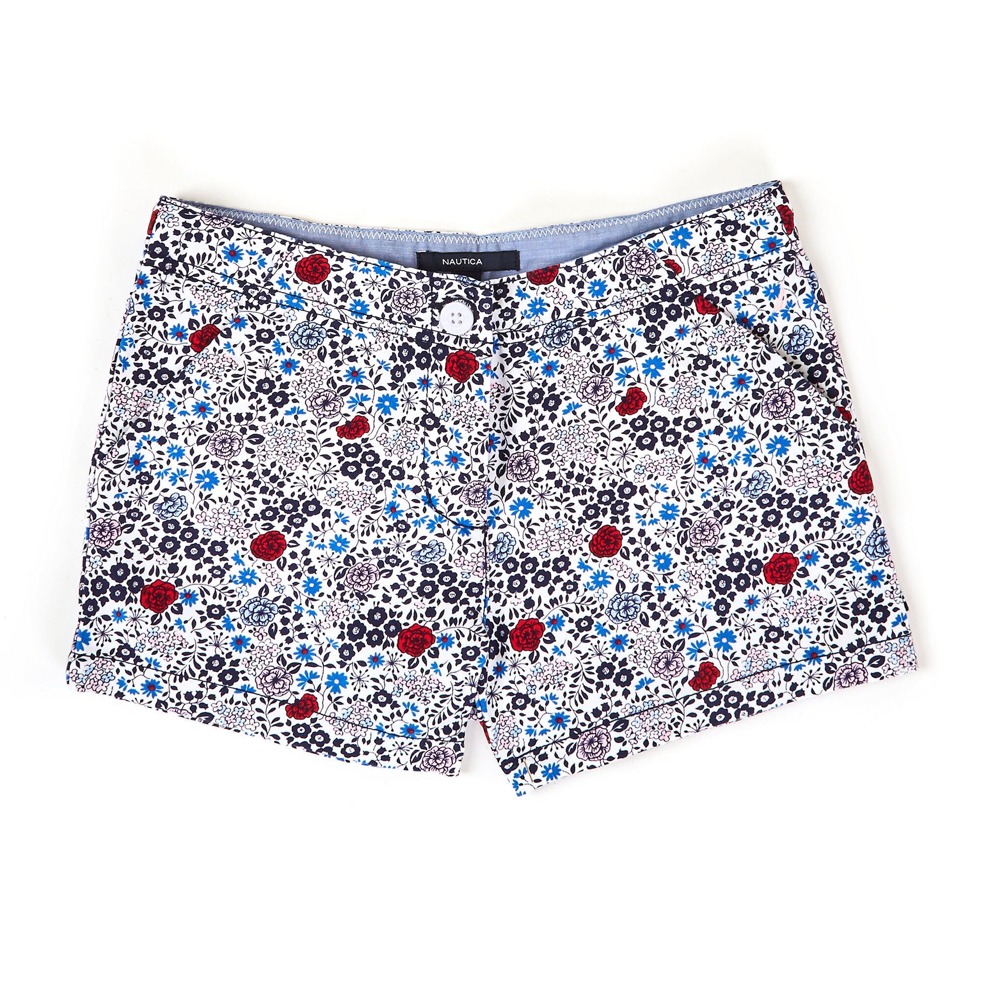 Toddler Girls' Floral Twill Shorts (2T-4T),Navy,large