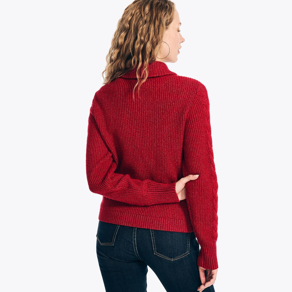 Sustainably Crafted Half-Zip Cable-Knit Sweater,Nautica Red,large