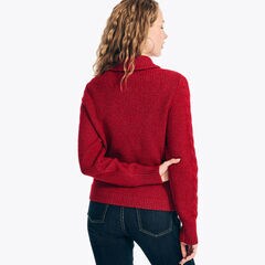 Sustainably Crafted Half-Zip Cable-Knit Sweater,Nautica Red,large