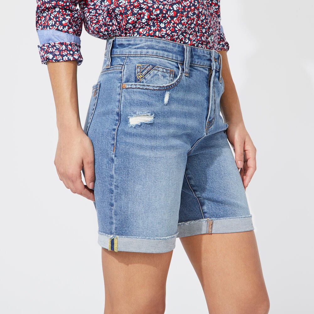 7.5" NAUTICA JEANS CO. HIGH RISE BOYFRIEND DENIM SHORTS,Blue Mist Pantone,large