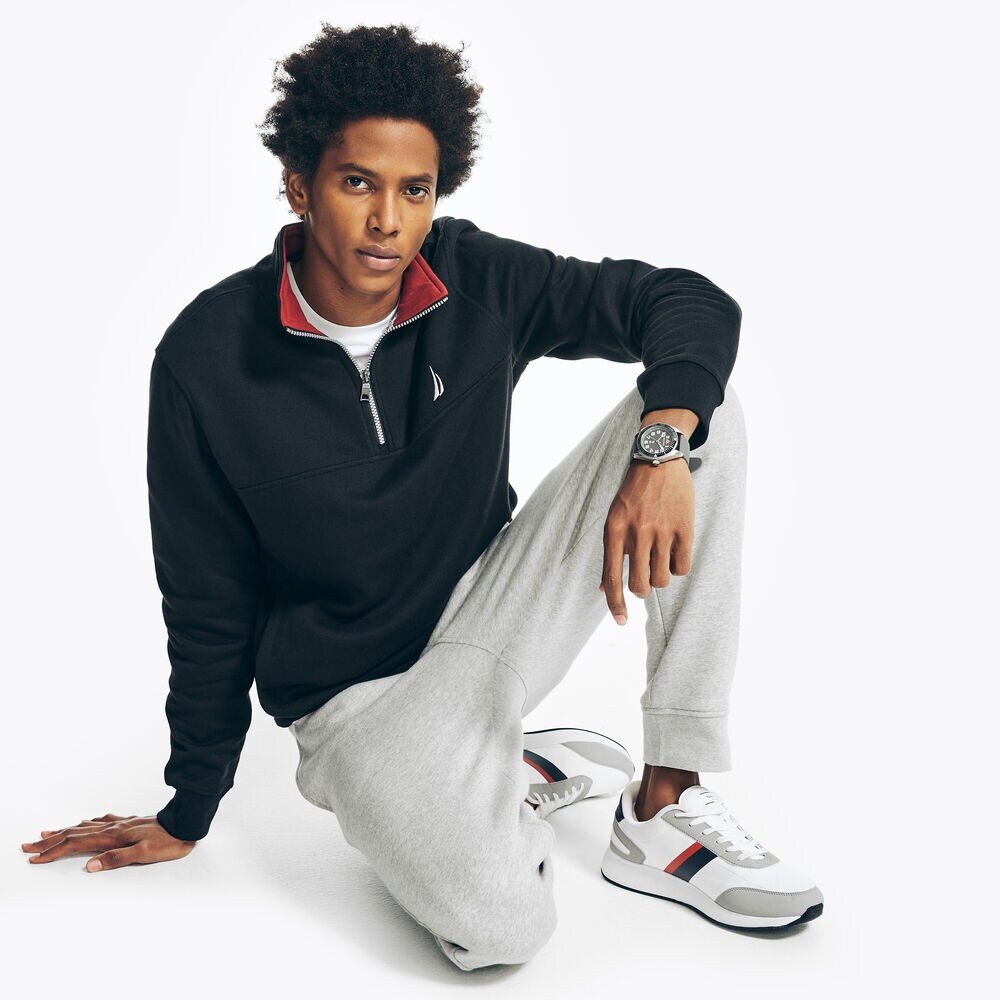 QUARTER-ZIP FLEECE SWEATSHIRT,True Black,large