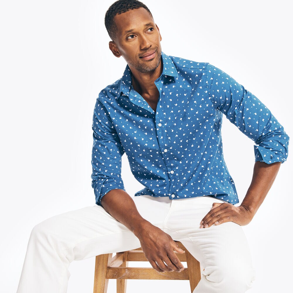 CLASSIC FIT FLAG PRINT SHIRT,Clear Sky Blue,large