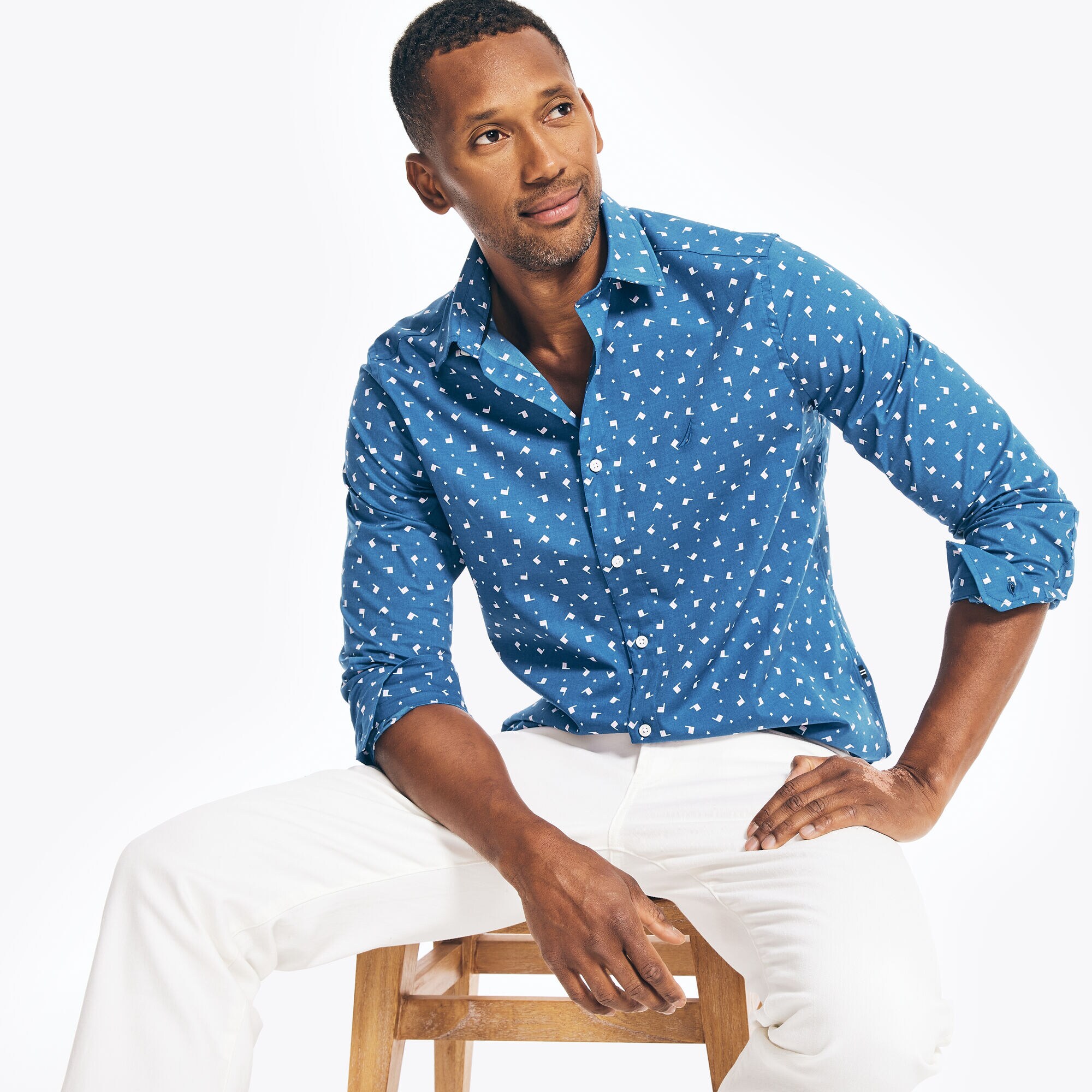 CLASSIC FIT FLAG PRINT SHIRT,Clear Sky Blue,large