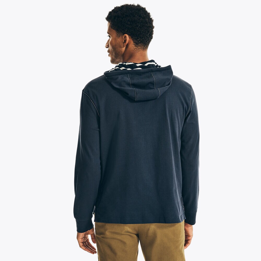 BUTTON-PLACKET PULLOVER HOODIE ,Navy,large