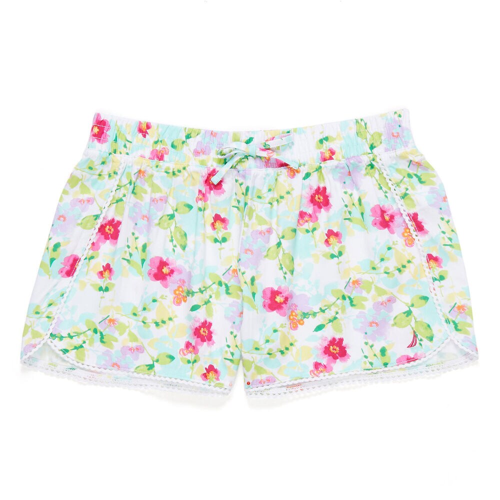 Little Girls' Floral Shorts with Crochet Hem (4-6X),Rockaway Red,large