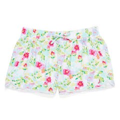 Little Girls' Floral Shorts with Crochet Hem (4-6X),Rockaway Red,large