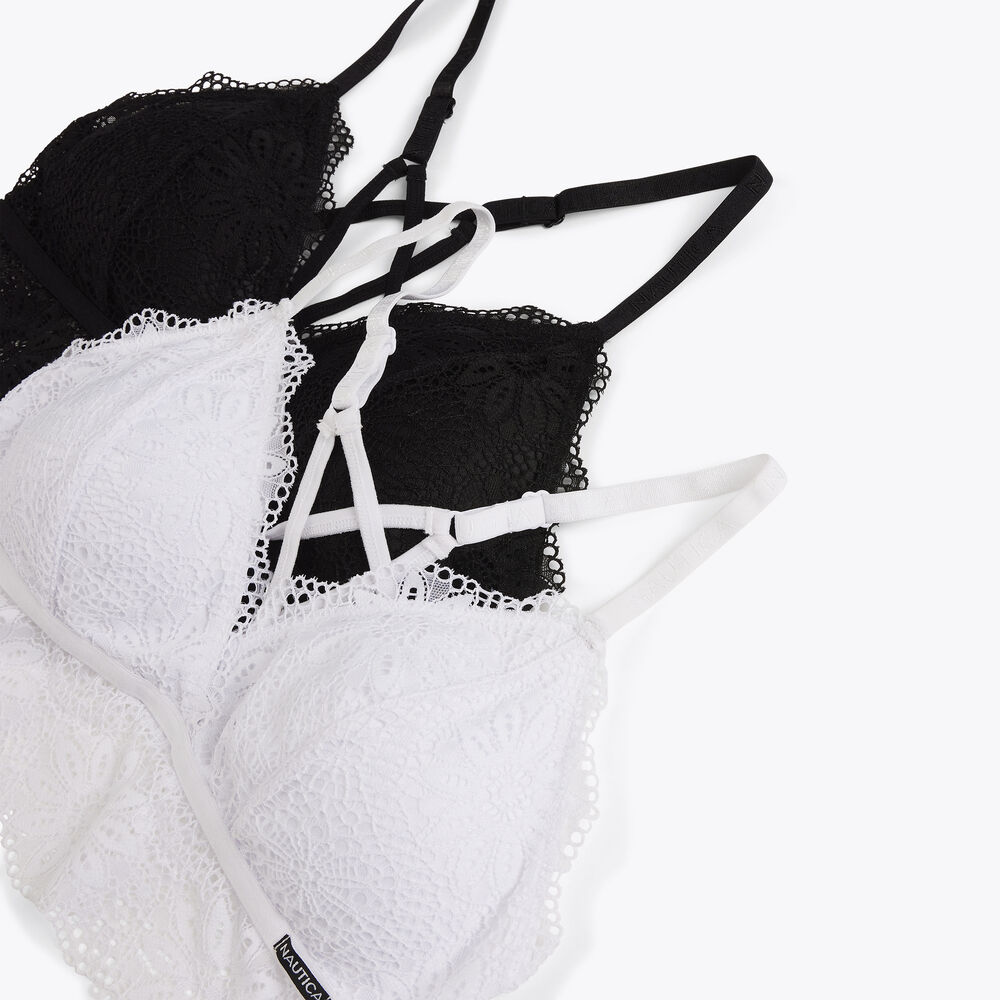 LONGLINE CROSSBACK LACE BRALETTE, 2-PACK,Black,large