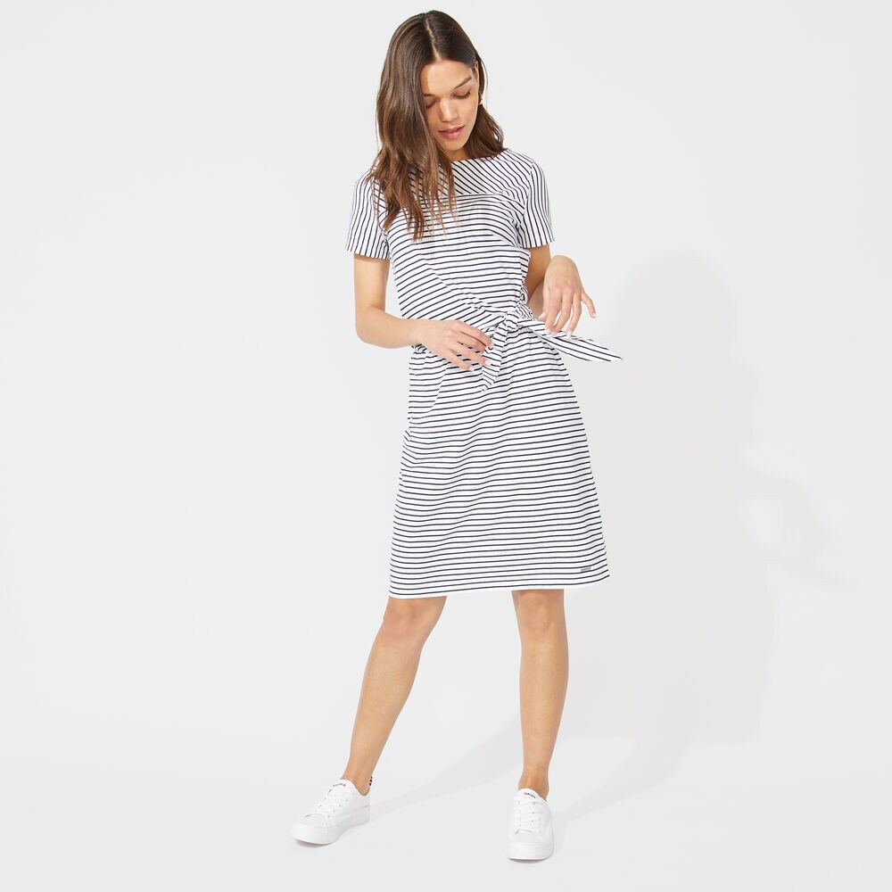 STRIPE TIE WAIST KNIT DRESS,Bright White,large