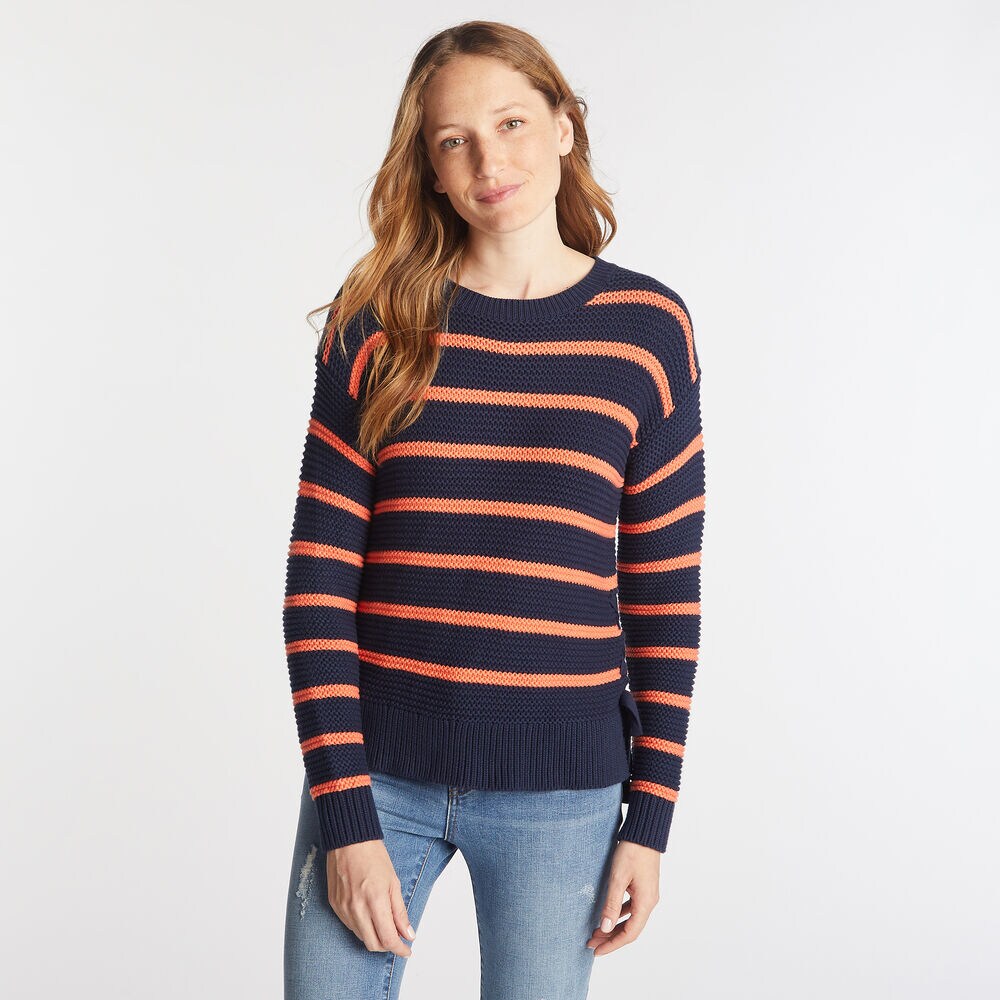 SIDE LACE UP STRIPED SWEATER ,Stellar Blue Heather,large