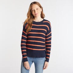 SIDE LACE UP STRIPED SWEATER ,Stellar Blue Heather,large