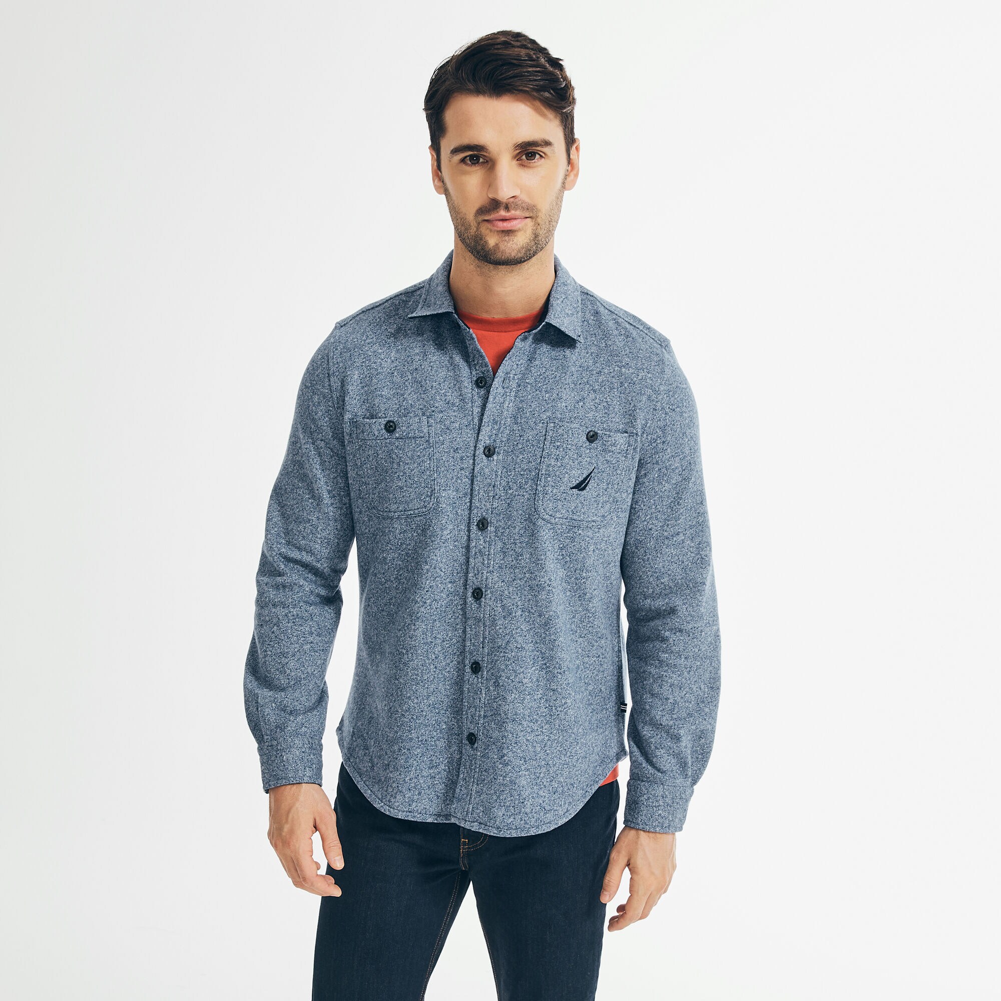 BUTTON-DOWN OVERSHIRT,Navy,large