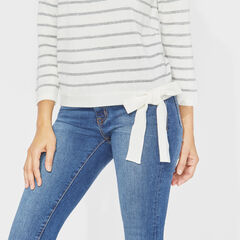 LUREX-STRIPED TIE-FRONT SWEATER,Marshmallow,large