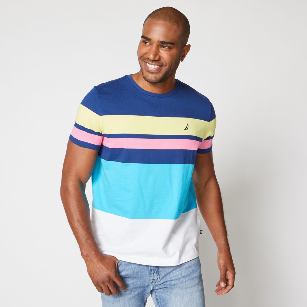 COLORBLOCK STRIPE T-SHIRT,Estate Blue,large