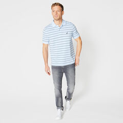 Classic Fit Mesh Polo in Breton Stripe,Sea Mist,large