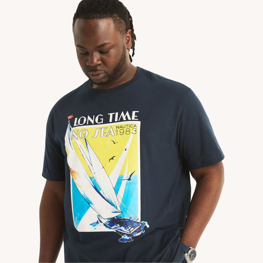 Big & Tall Long Time No Sea Graphic T-Shirt,Stellar Blue Heather,large