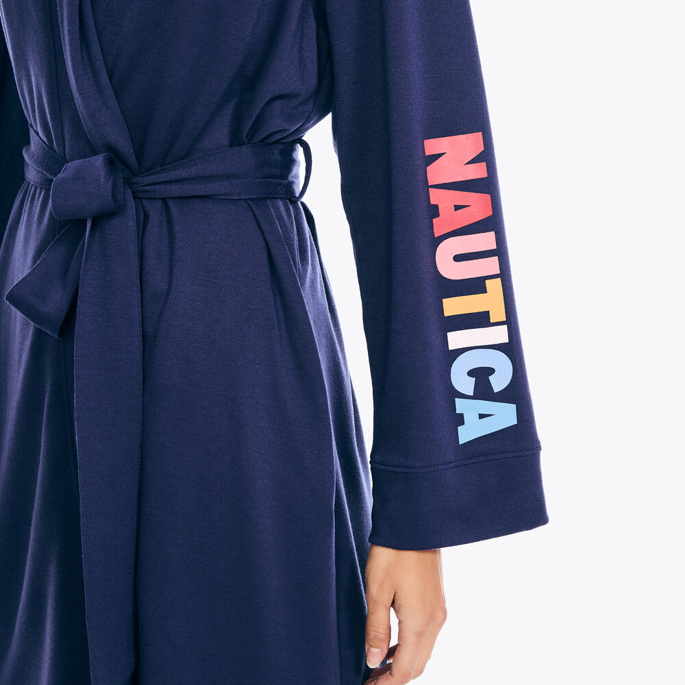 Belted Logo Robe,Tugboat Blue,large