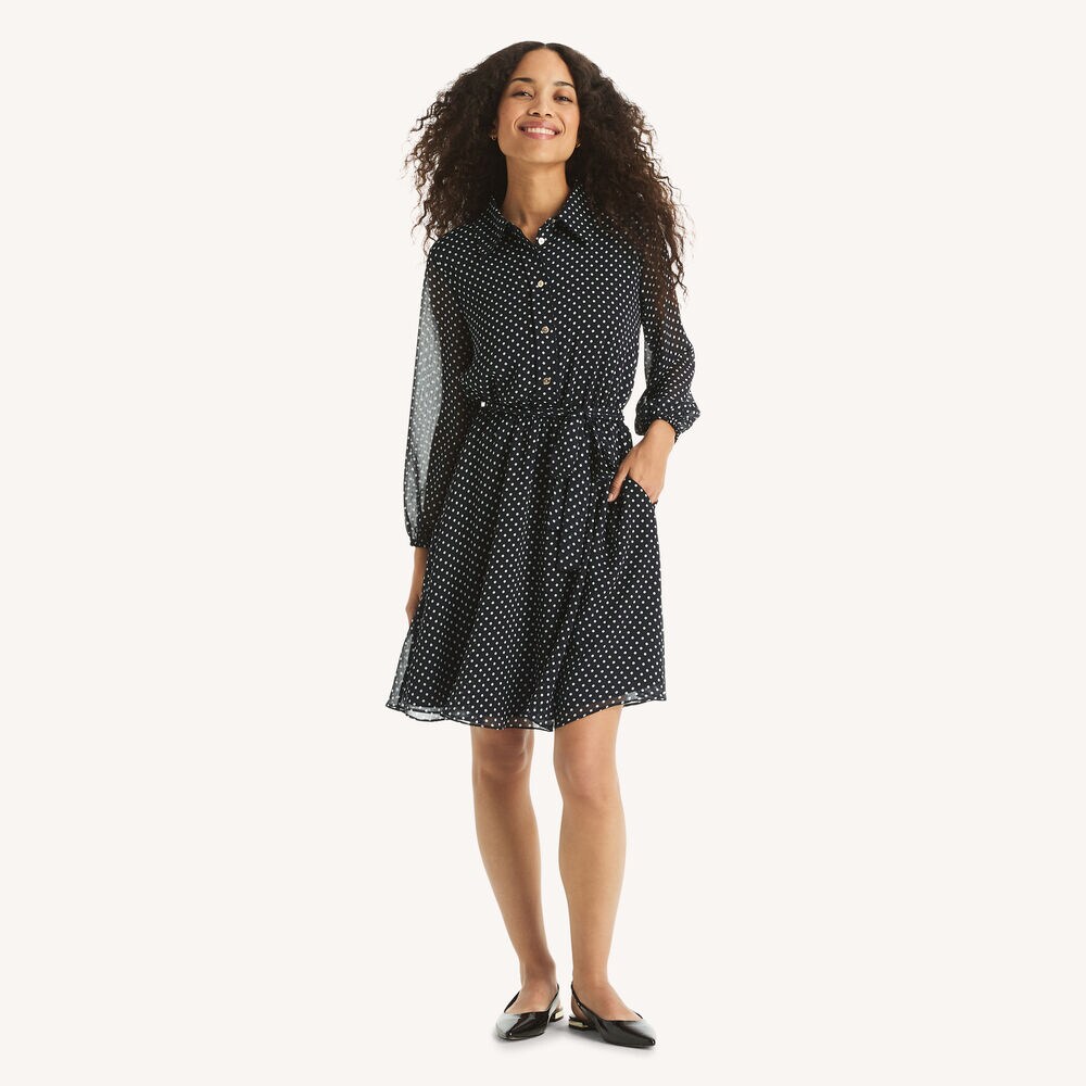 black and white polka dot shirt dress How to Style a Polka Dot Shirt Dress