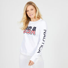 USA Crewneck Sweatshirt,Bright White,large