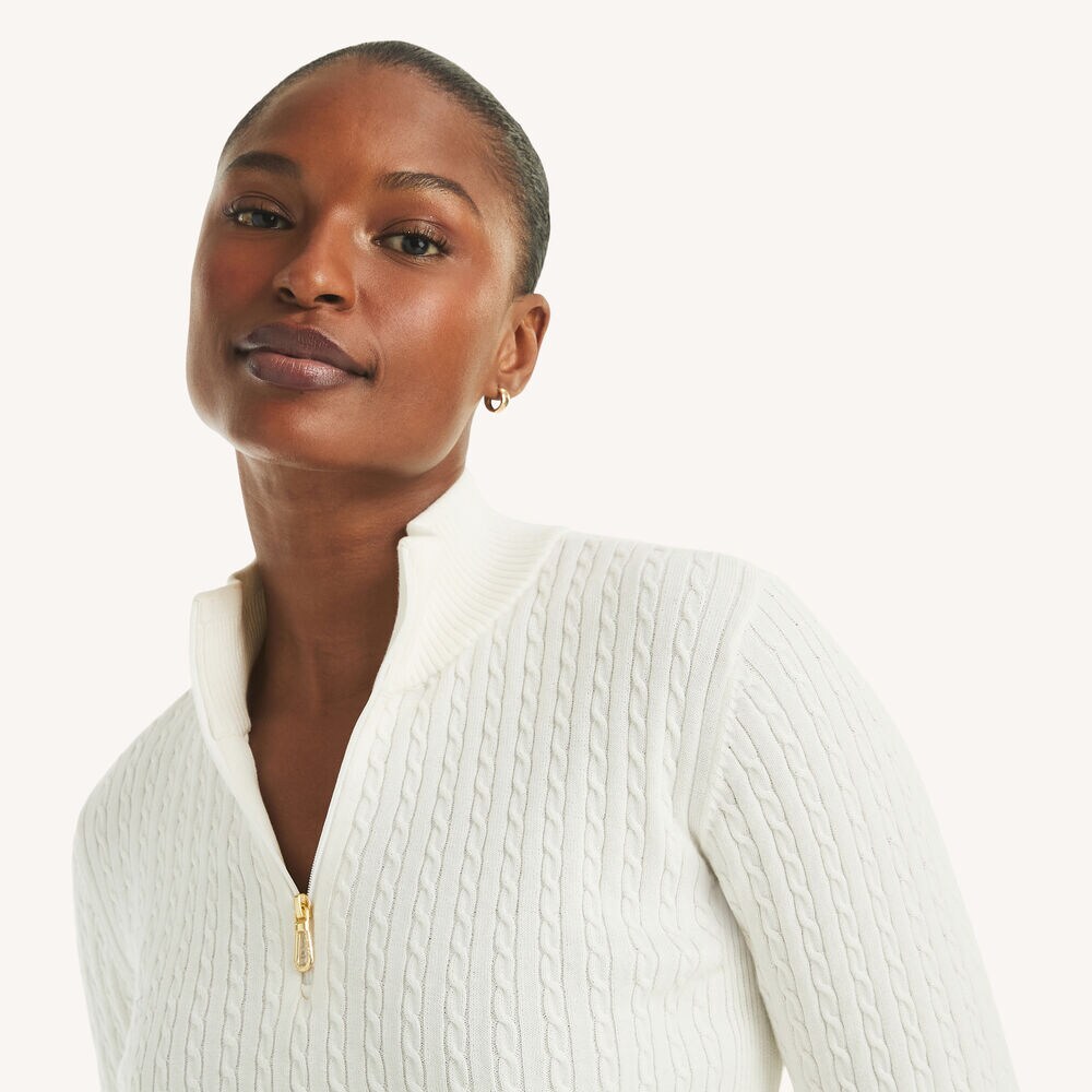 Quarter-Zip Mock-Neck Sweater,Burlap Heather,large