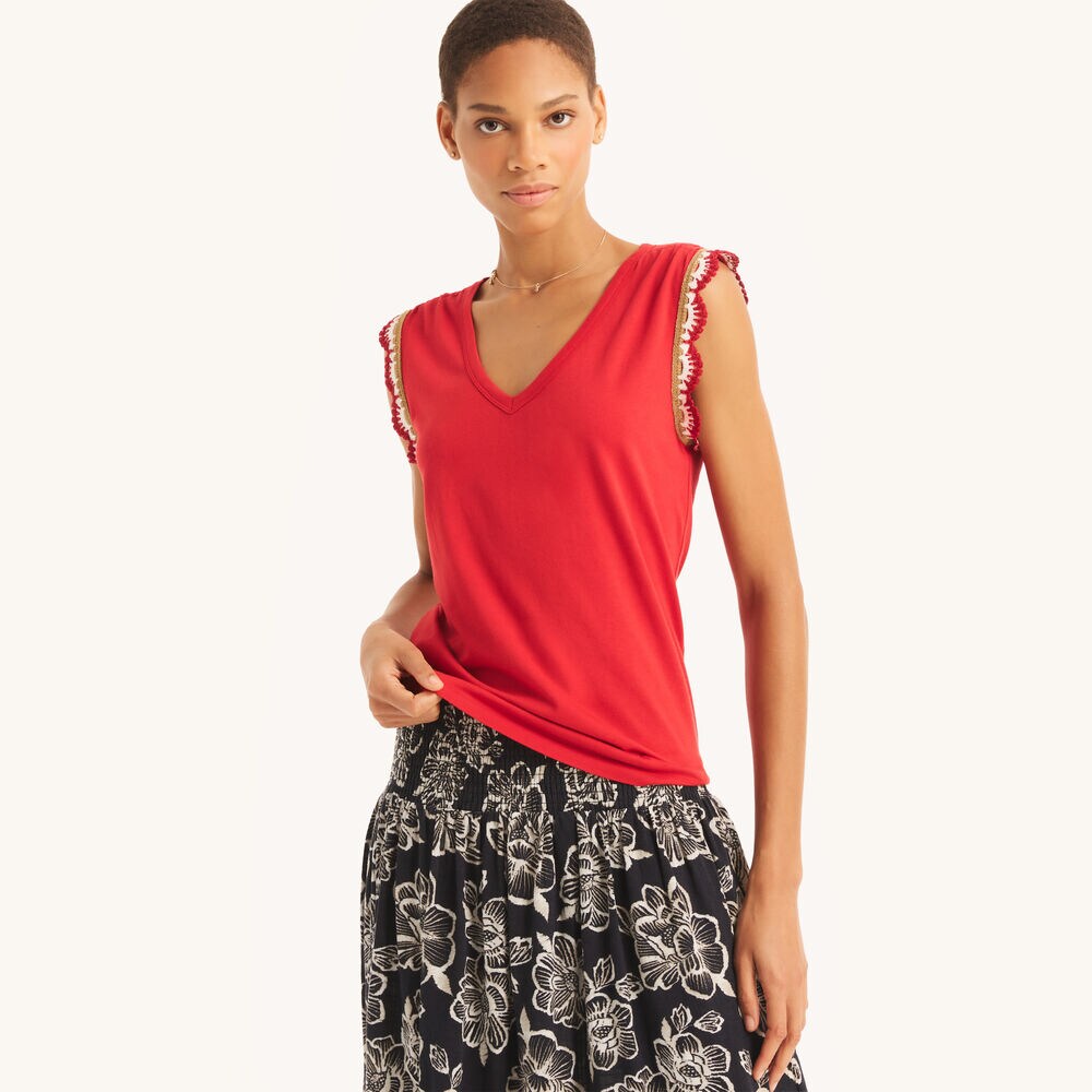 Crochet Trim Tank,Teaberry,large