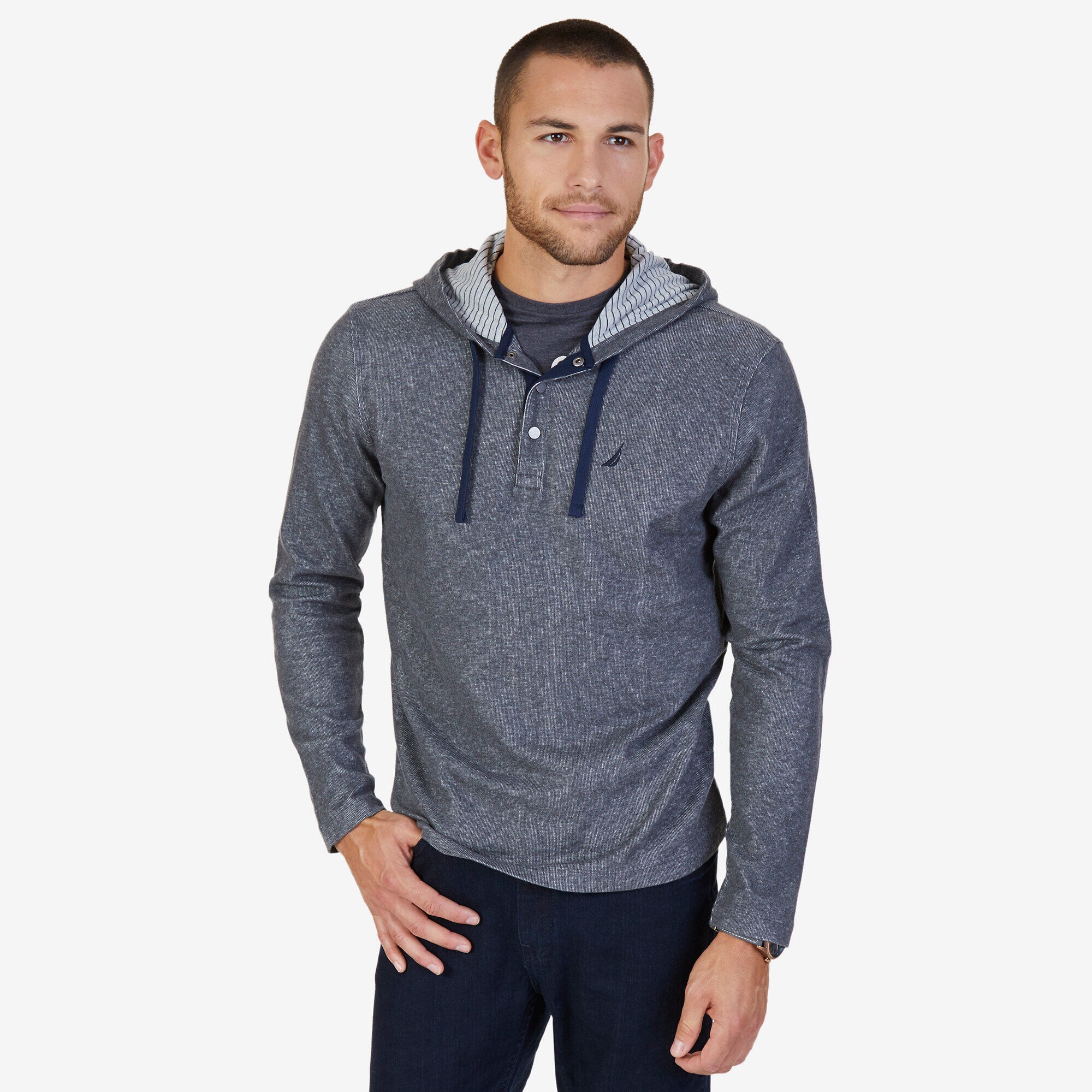 French Rib Pullover Hoodie,Charcoal Heather,large