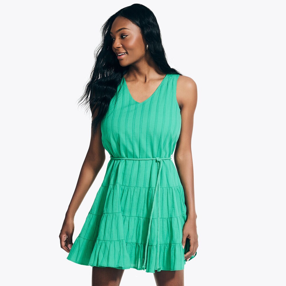 TIERED V-NECK DRESS,Pine Forest Heather,large