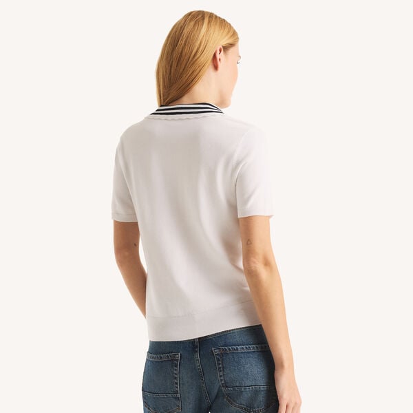 Scallop-Trim Johnny Collar Short-Sleeve Sweater