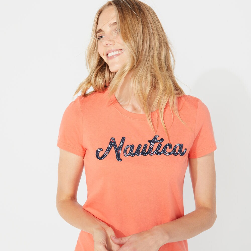 NAUTICA SCRIPT TEE,Livng Coral,large