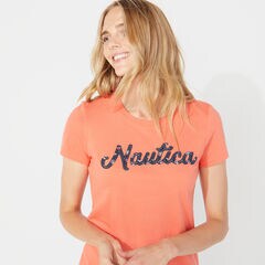 NAUTICA SCRIPT TEE,Livng Coral,large