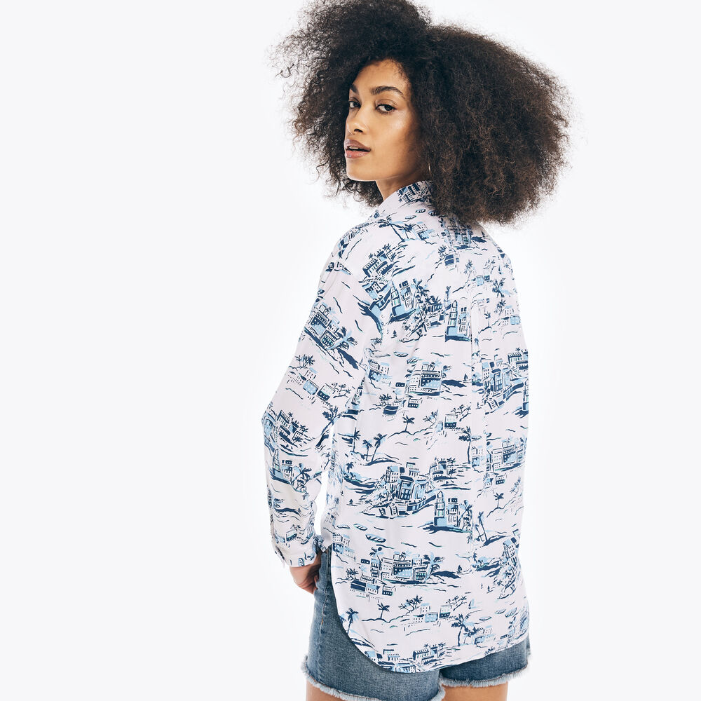 SUSTAINABLY CRAFTED PRINTED WEEKEND SHIRT,Bright White,large