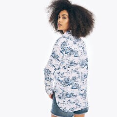 SUSTAINABLY CRAFTED PRINTED WEEKEND SHIRT,Bright White,large