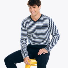 Long-Sleeve Striped Crewneck T-Shirt,Blue Depths,large