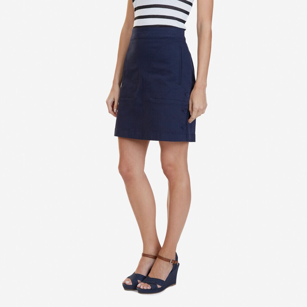 Side Button A-Line Skirt ,Stellar Blue Heather,large
