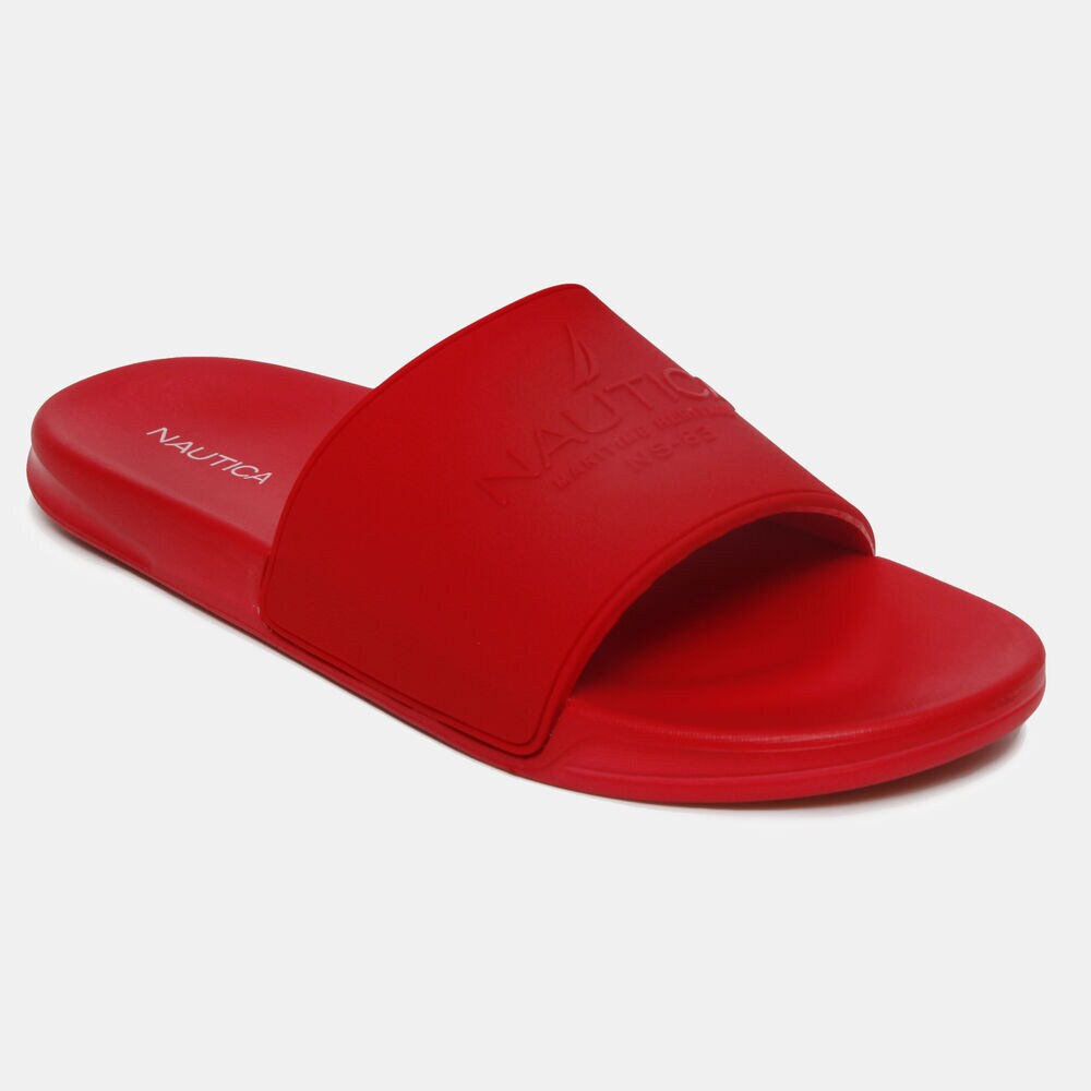 LOGO-EMBOSSED SLIDE SANDAL,Nautica Red,large