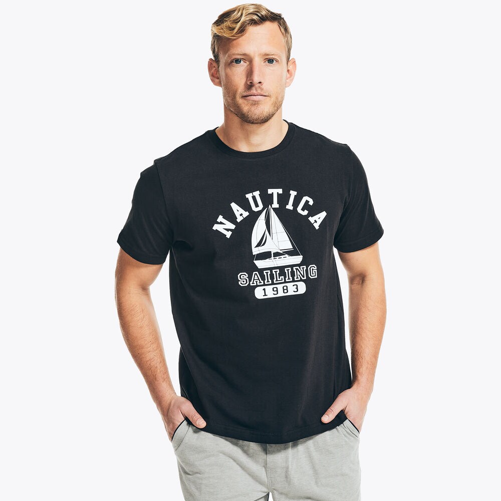SAILING GRAPHIC SLEEP T-SHIRT,True Black,large