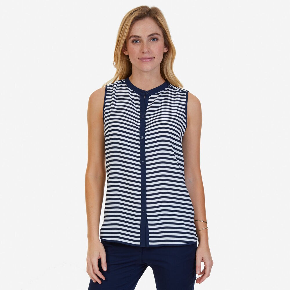 Striped Sleeveless Blouse,Marshmallow,large