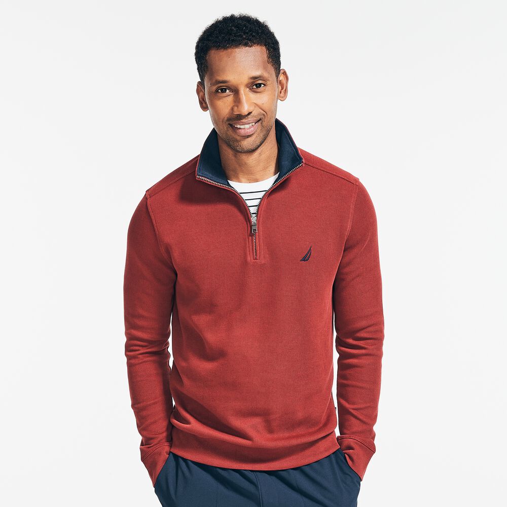 QUARTER-ZIP FRENCH-RIBBED SWEATER,Flamingo,large