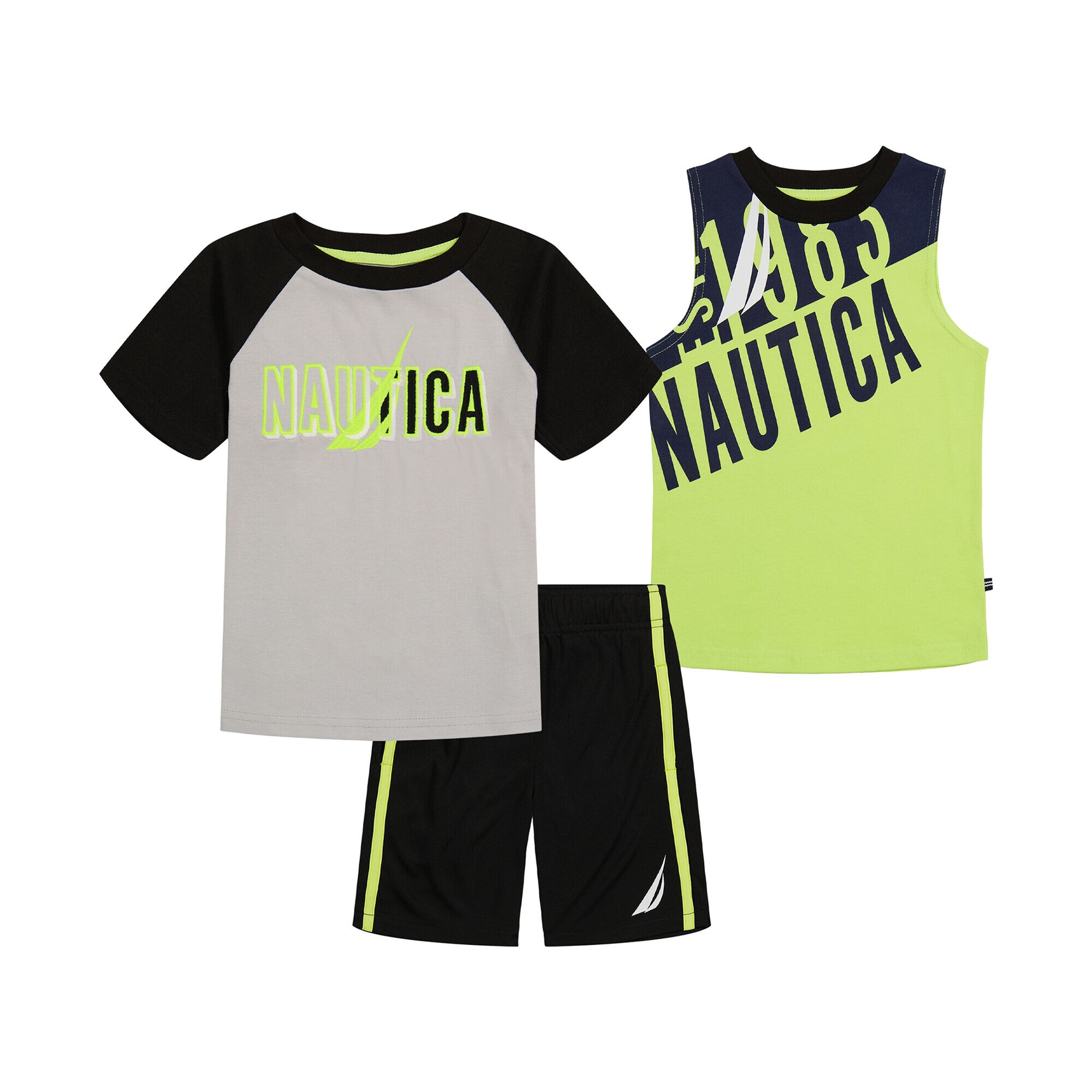 TODDLER BOYS' TANK AND T-SHIRT 3PC PLAID SHORT SET,Sky Blaze,large