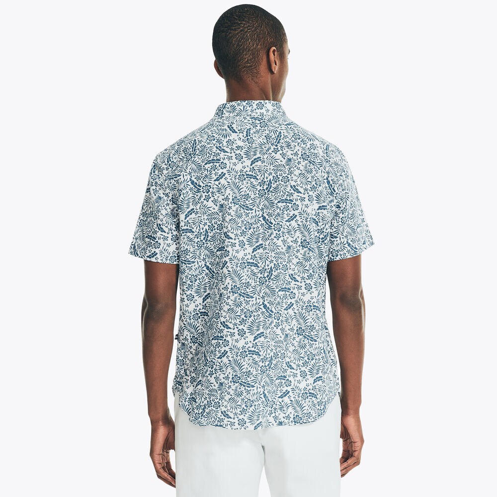 FLORAL PRINT LINEN SHORT-SLEEVE SHIRT,Sail White,large