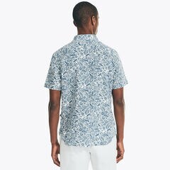 FLORAL PRINT LINEN SHORT-SLEEVE SHIRT,Sail White,large