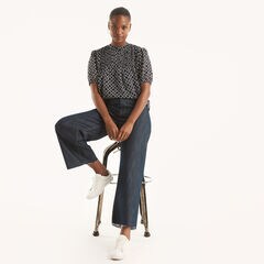 Popover Pintuck Printed Blouse,Sapphire/Pitch Yellow,large