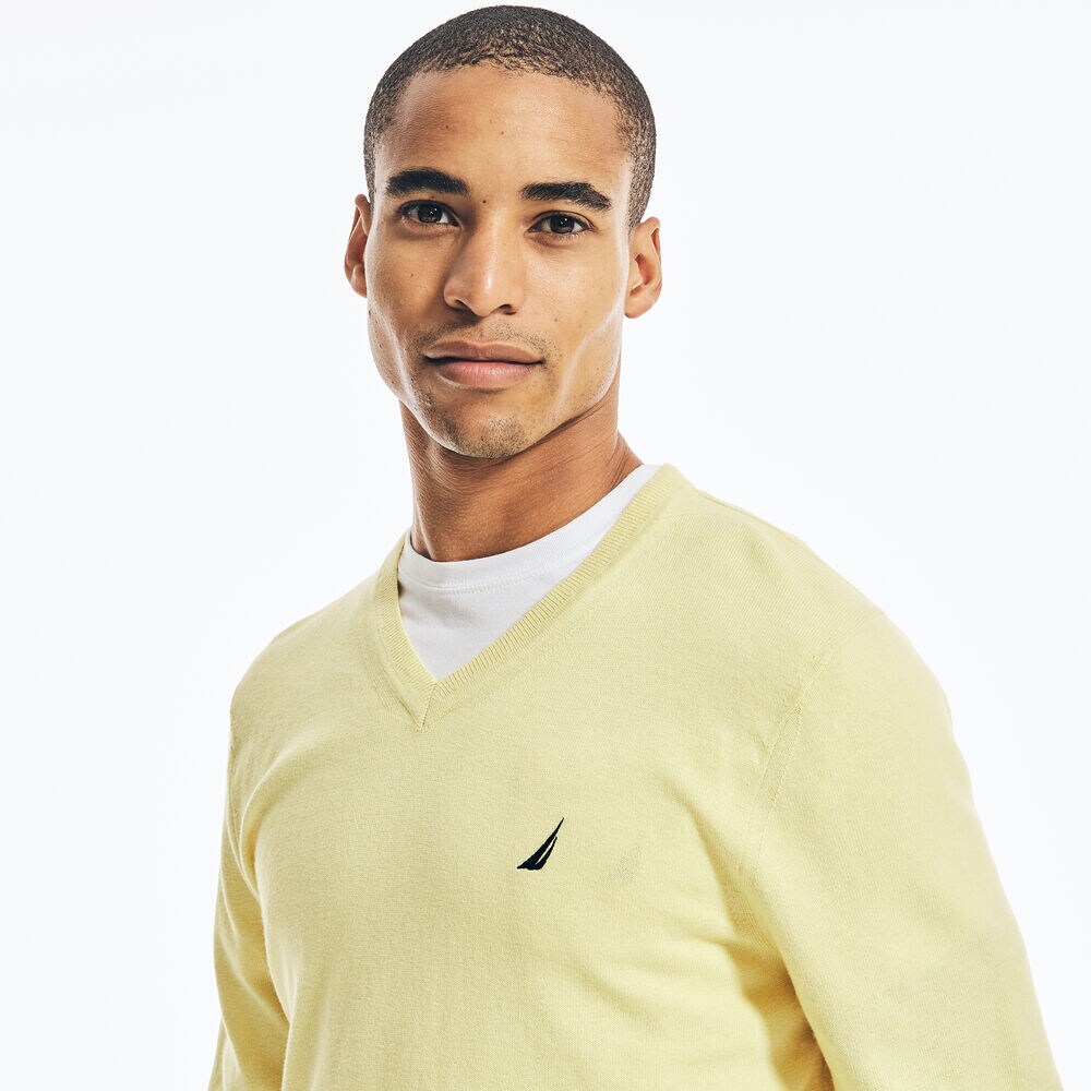 NAVTECH V-NECK SWEATER,Light Gold,large