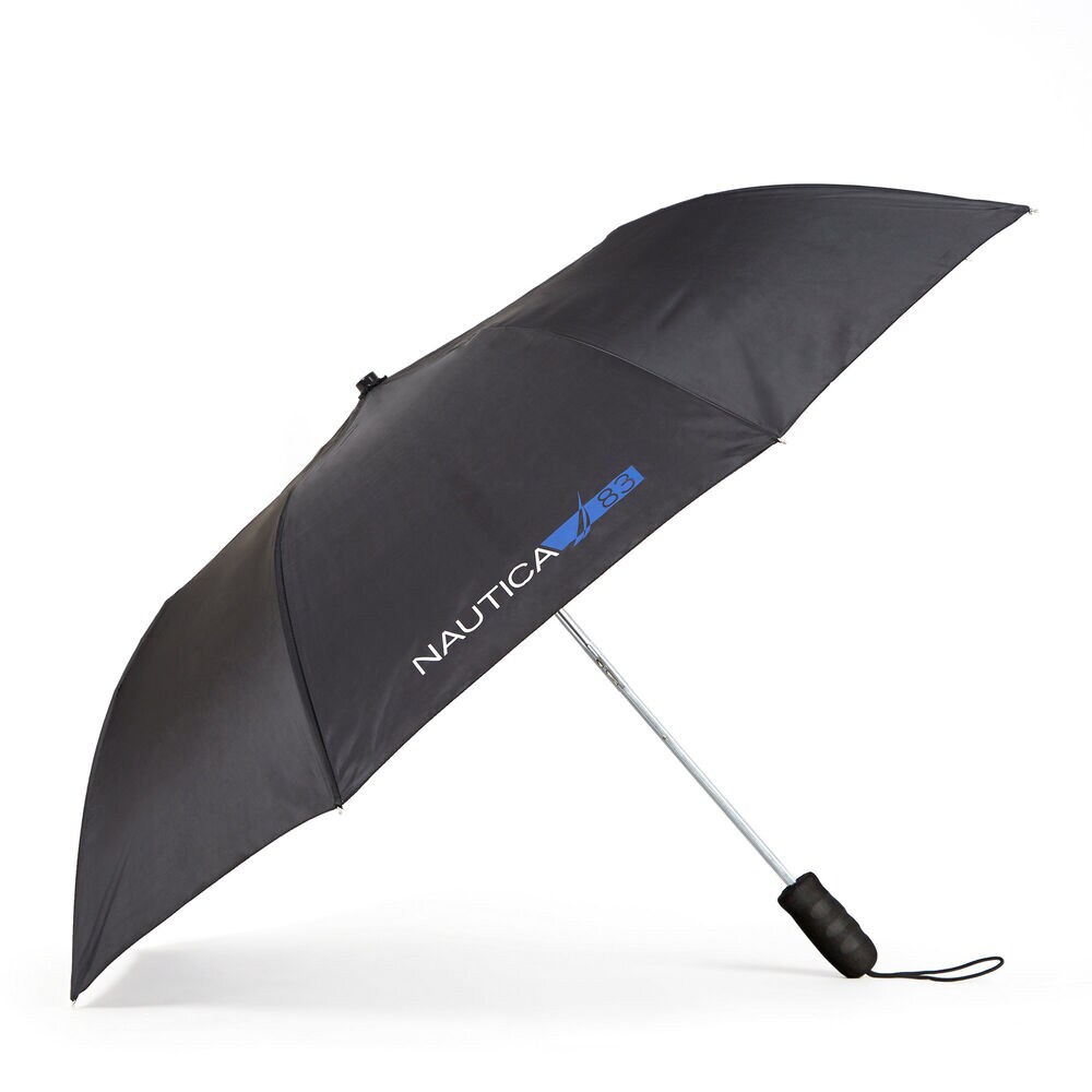 Black Compact Umbrella with Blue Accents,True Black,large