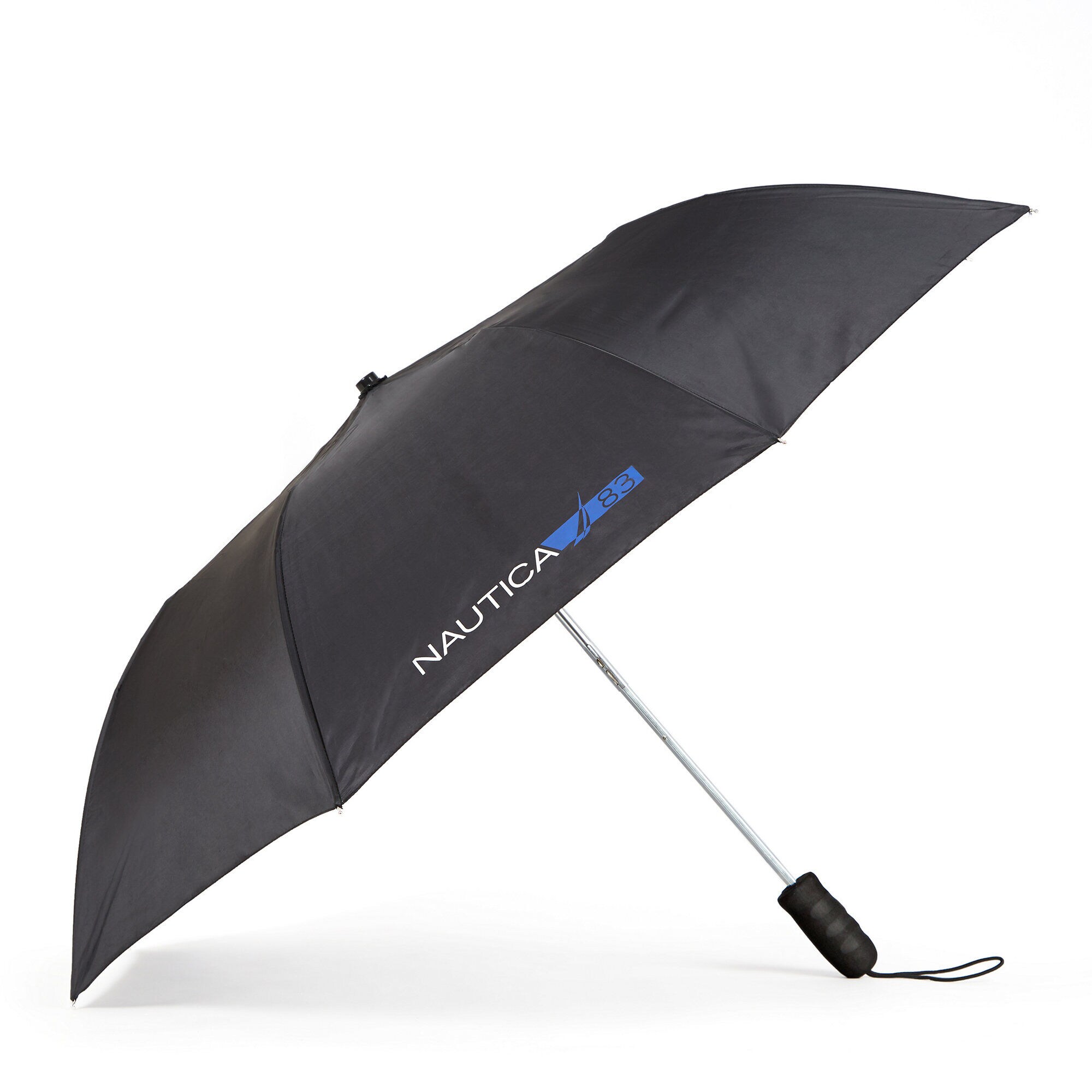 Black Compact Umbrella with Blue Accents,True Black,large